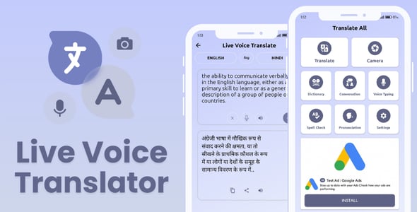 Live Voice Translator with AdMob Facebook Ads Android
