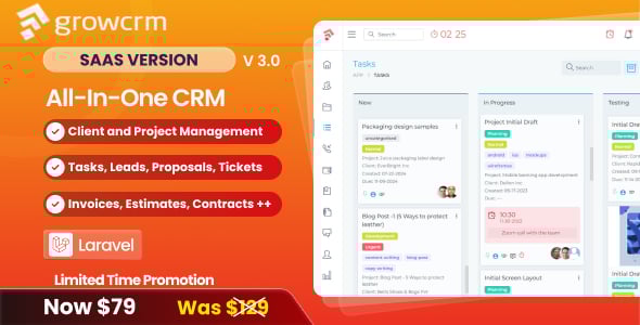 Grow CRM SaaS - Laravel Project Management - Multitenancy