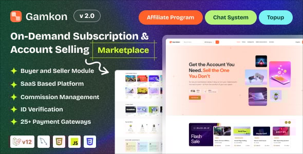 Gamkon - On Demand Subscription Based Digital ID Selling Marketplace with Buyer and Seller Module