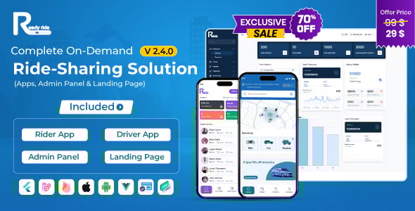 ReadyRide – Complete Ride Sharing Rider & Driver Mobile Apps with Web Admin Panel  | RiderShare App