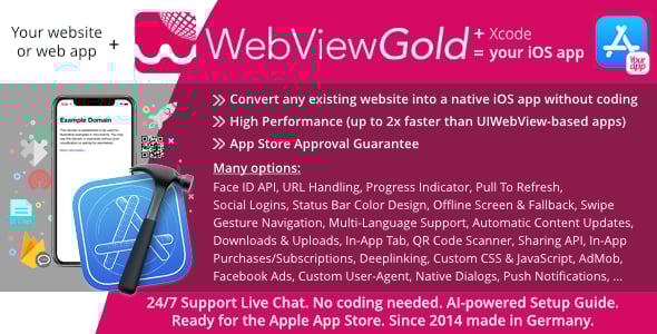 WebViewGold for iOS | Convert website to iOS app | No Code, Push, URL Handling & much more!