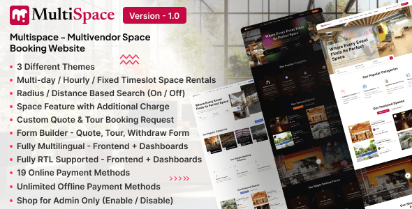 MultiSpace – Multipurpose Space Booking / Rental SaaS Platform (Multivendor)