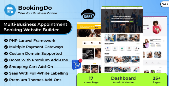 BookingDo SaaS - Multi Business Appointment Scheduling & Service Booking Website Builder