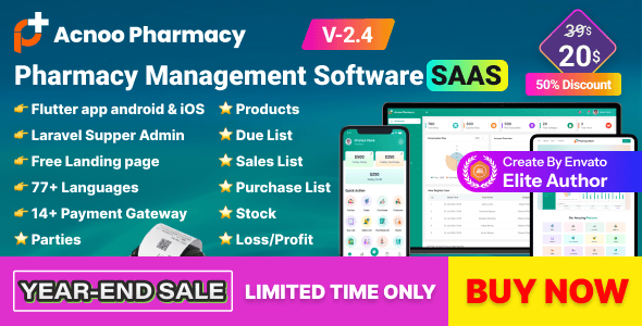 Acnoo Pharmacy - SaaS Pharmacy Management Software & Flutter App with Admin Panel